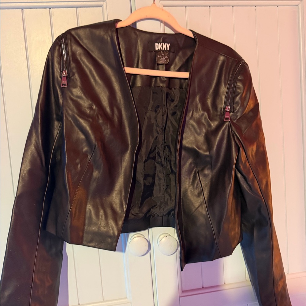 DKNY Sleek Faux Black Leather Jacket